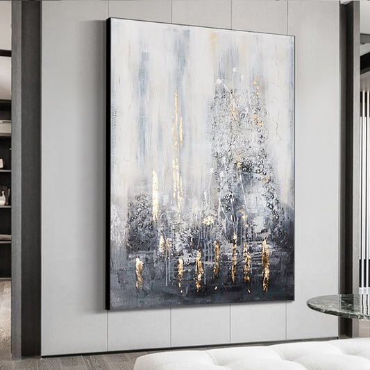 Wall Art Modern wall art painting abstract Handmade Oil Painting Gold And Gray Hanging Picture For Living Room,31inx47in,No Frame