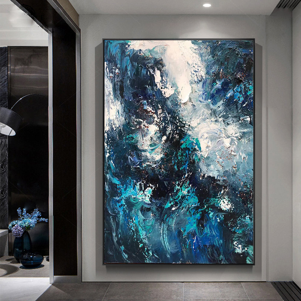 Abstract Blue Green Colour Knife Oil Painting Hand Painted Modern Home Decoration Paintings Thick Oil,31inx47in,No Frame