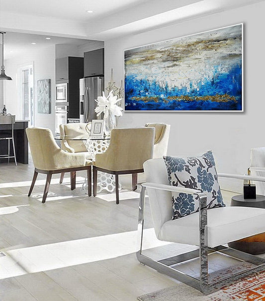Oversize Wall Art Extra Large Textured Contemporary Texture Modern Artwork Horizontal Abstract Acrylic Panoramic Canvas Painting27inx54in,No Frame