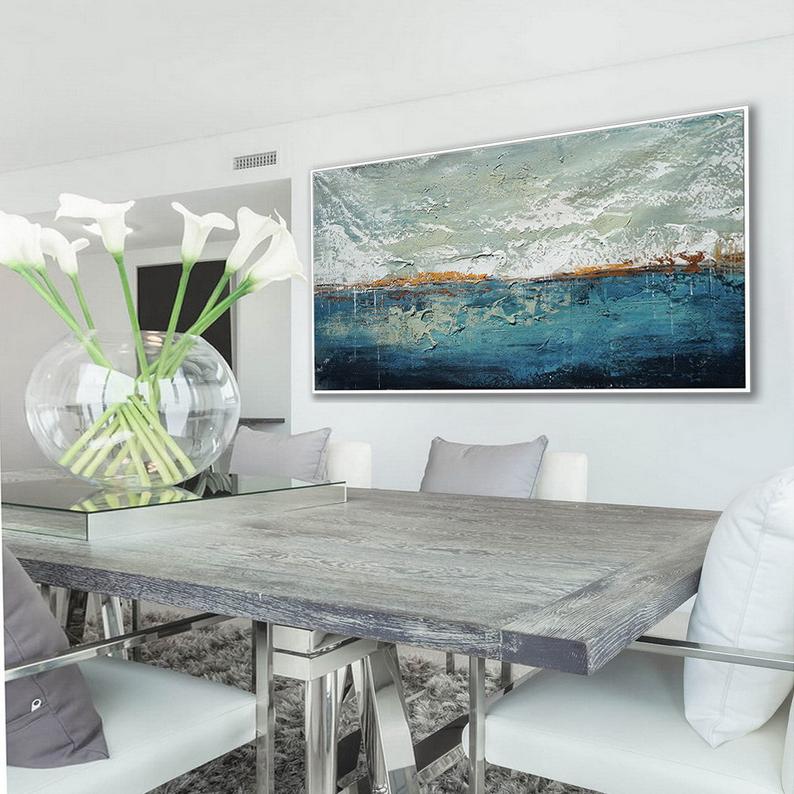 Oversize Texture Modern Artwork Abstract Acrylic Painting Extra Large Wall Art Textured Contemporary Panoramic Canvas Painting 27inx54in,No Frame