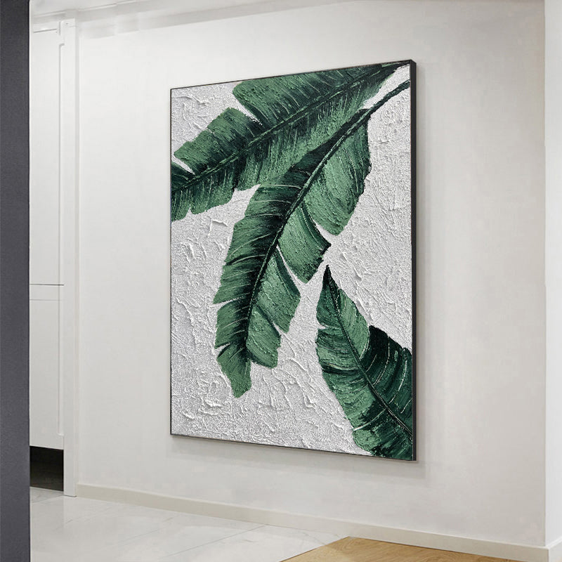 Handmade Oil Painting Texture Green Plant On Canvas Living Room Restaurant Decorative Modern Background Hanging Mural,31inx47in,No Frame
