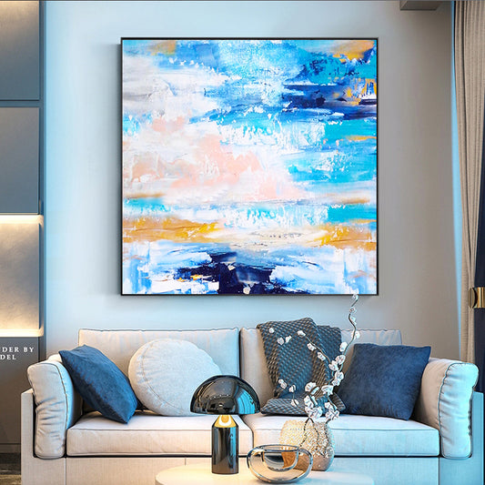 Modern Minimalist Living Room Porch Vertical Sea Sky Hand painted Oil Painting Large Mural,31inx31in,No Frame
