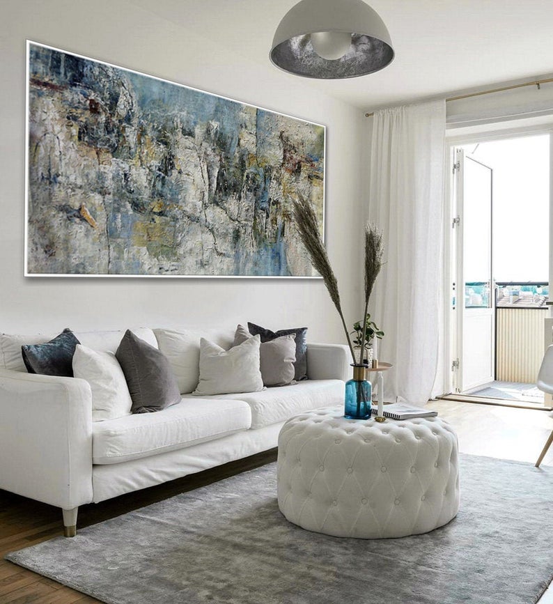 Panoramic Modern Artwork Large Abstract Office Living Room Decor Contemporary Textured Wall Art Abstract Oil Painting On Canvas27inx54in,No Frame