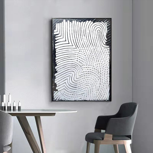 Modern Living Room Decoration Painting Three dimensional Texture Line Oil Painting Sofa Wall Black and White,31inx47in,No Frame