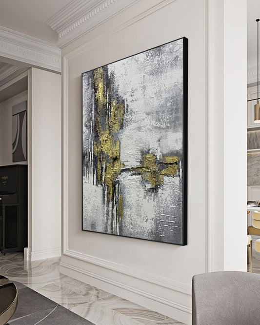 Gold Foil Design Textured Oil Painting  Hand Painted Abstract Newest Wall Canvas Art For Modern,31inx47in,No Frame