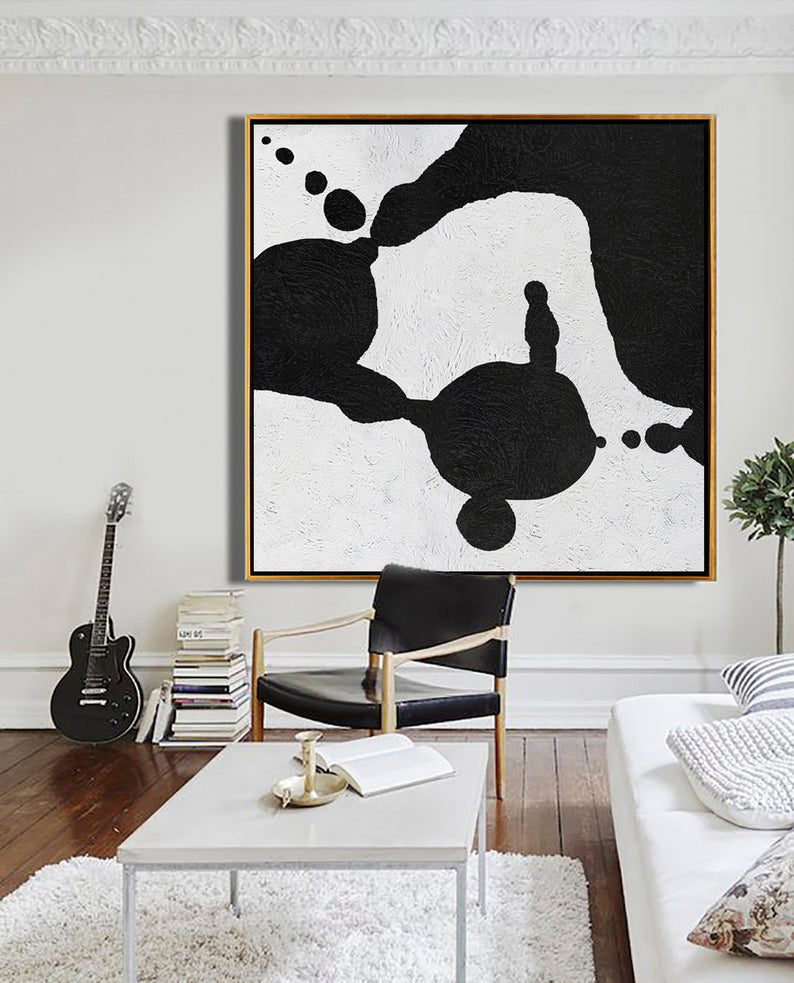 OversizedAbstractPaintingOnCanvasAbstractArtCanvasPaintingMinimalistArtBlackWhitePaintingLargeWall  31in,No Frame
