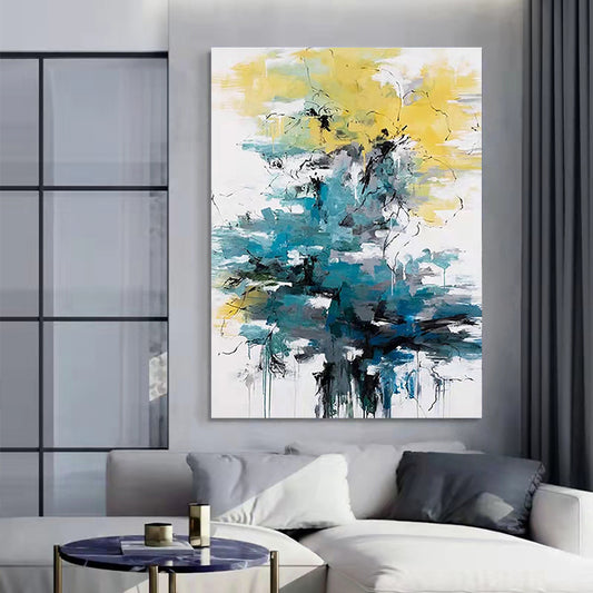 Abstract Modern Oil Painting Hand Painted Canvas Decorative Wall Picture Cuadro Decorativo Living Room Large Yellow,31inx47in,No Frame