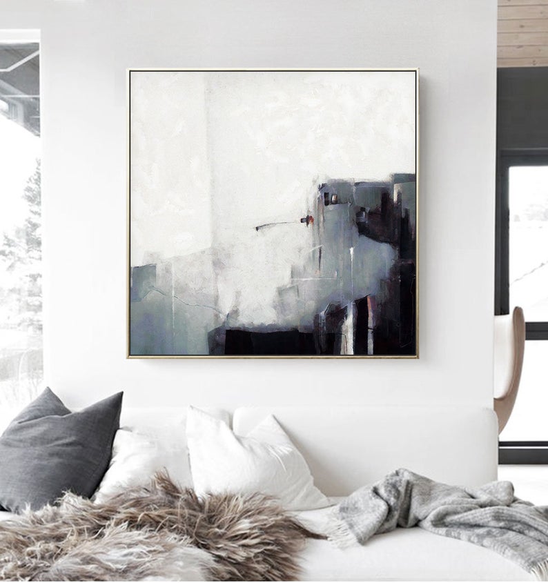 HandPaintedAbstractPaintingLargeCanvasPaintingModernArtMinimalistPaintingBlackAndWhiteLargeWall 31in,No Frame