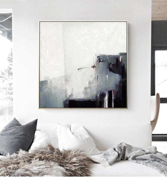 HandPaintedAbstractPaintingLargeCanvasPaintingModernArtMinimalistPaintingBlackAndWhiteLargeWall 31in,No Frame