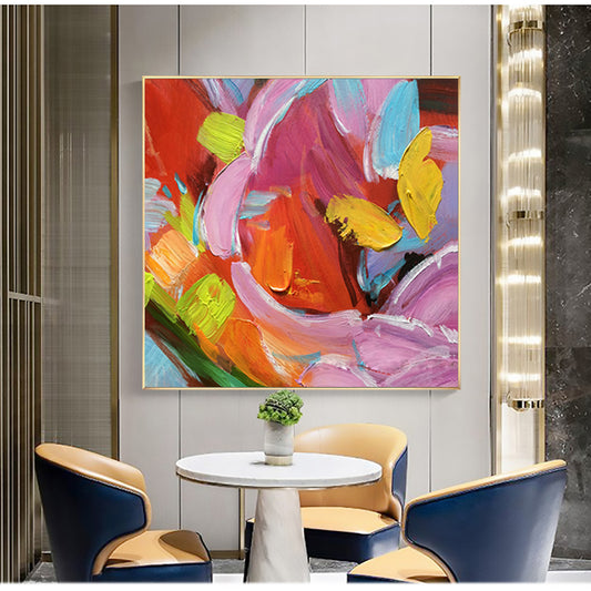 #190Abstract Colourful Wall Art Thick Oil On Canvas Painting Handmade Home Decoration Hand Painted Abstract Wall,31inx31in,No Frame