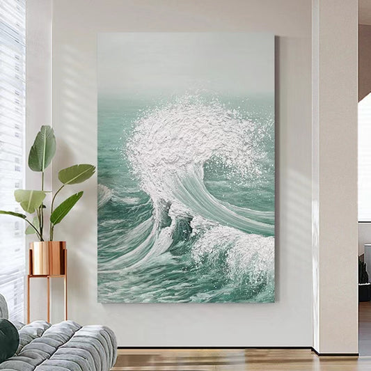 Hand painted Texture Oil Painting Living Room Floor to ceiling Decorative Painting Ocean Wave Abstract Canvas,31inx47in,No Frame