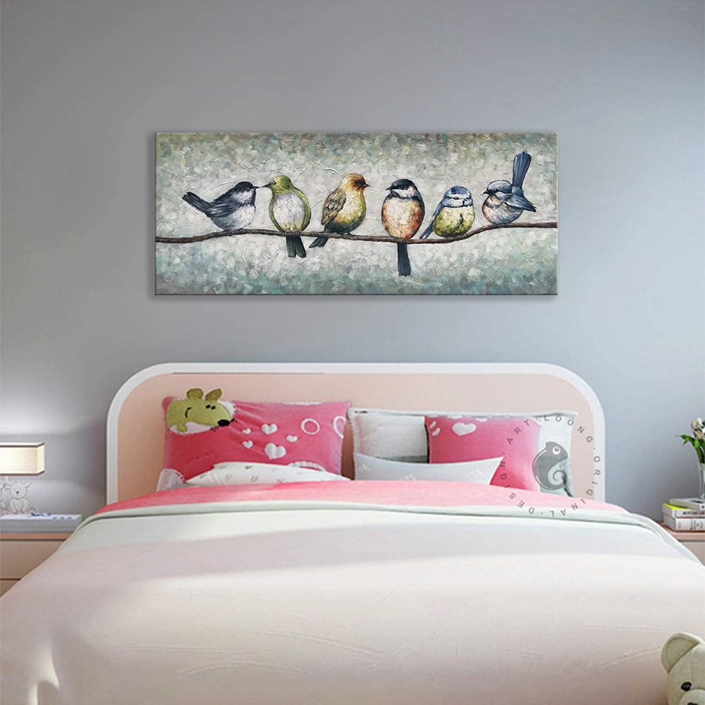 Hand Painted Oil Painting Modern Canvas Painting Animal Art Handmade Painting Birds Wall Art,27inx54in,No Frame