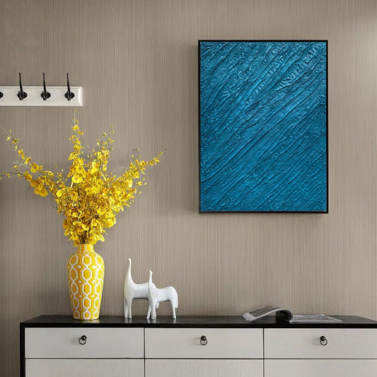 New Arrival Blue Pictures Home Art Handmade Abstract Oil Painting Canvas Wall Art Modern Home,31inx47in,No Frame
