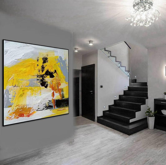 LargeAcrylicPaintingYellowAbstractPaintingExtraLargeCanvasArtModernWallArtCanvasTexturedWall 31in,No Frame