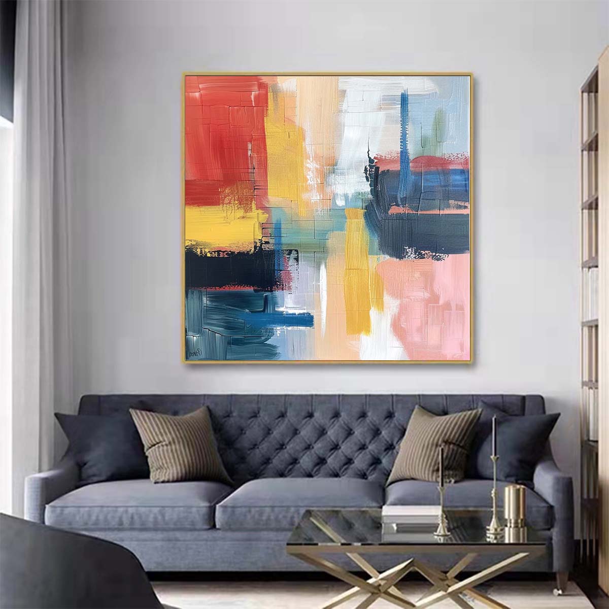 Abstract Handmade Oil Painting Modern Minimalist Home Living Room Decoration Painting,31inx31in,No Frame 3