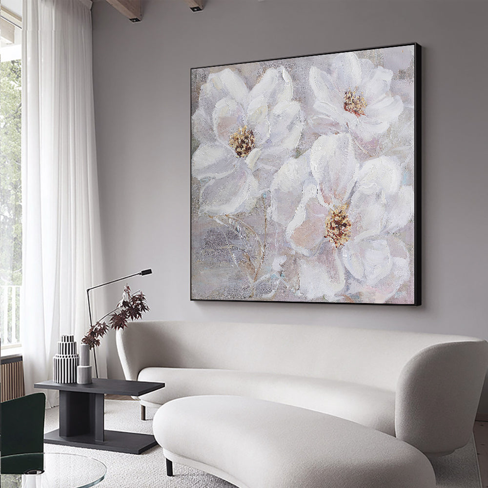 Hand Painted White Flowers Oil Painting Modern Abstract Knife Oil Painting Picture for Modern Living Room