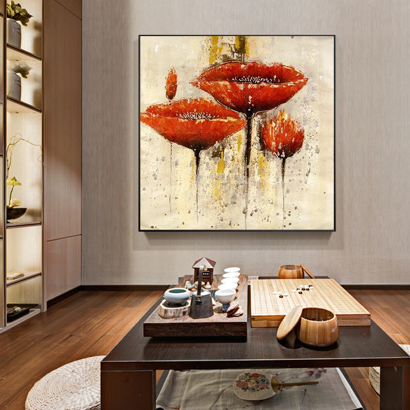 American Abstract Painting Pure hand-painted Decorative Painting Lotus Flower Paintings Fresco Dining Restaurant Sharp hand-tail31in,No Frame