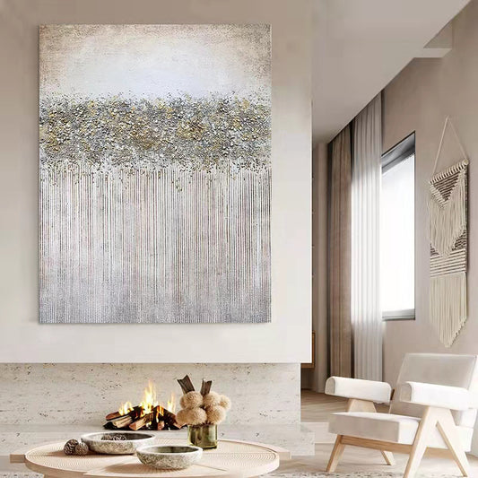 Handpainted Oil Painting Postmodern Abstract Vertical Corridor Decoration Painting Light Luxury Gold Leaf Hanging Painting Large,31inx47in,No Frame