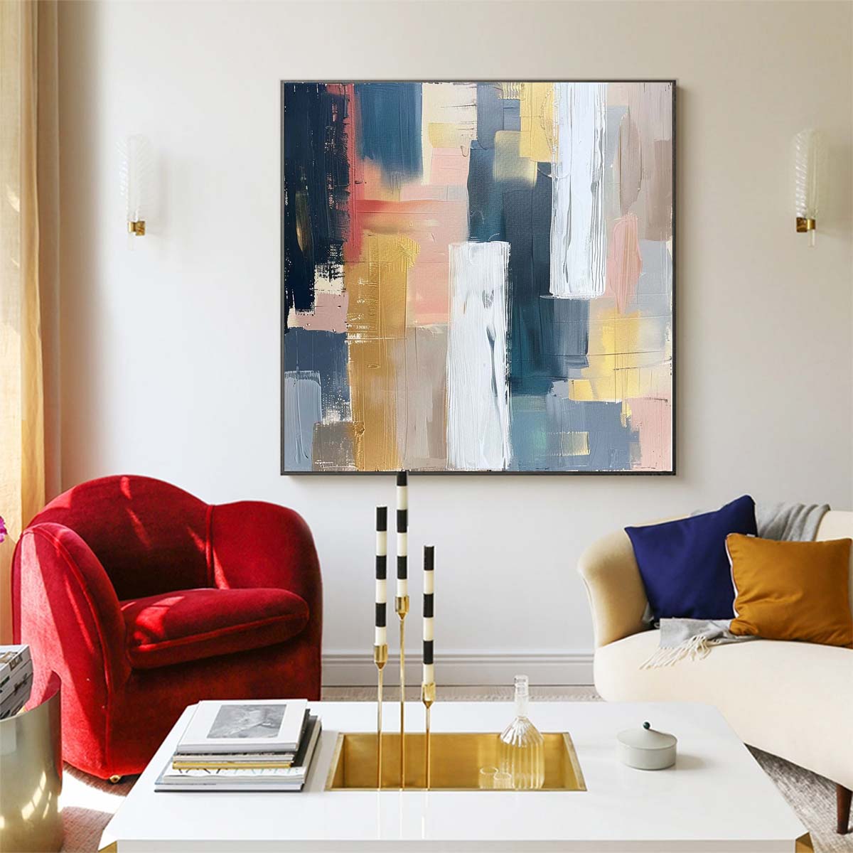 Abstract Handmade Oil Painting Modern Minimalist Home Living Room Decoration Painting,31inx31in,No Frame