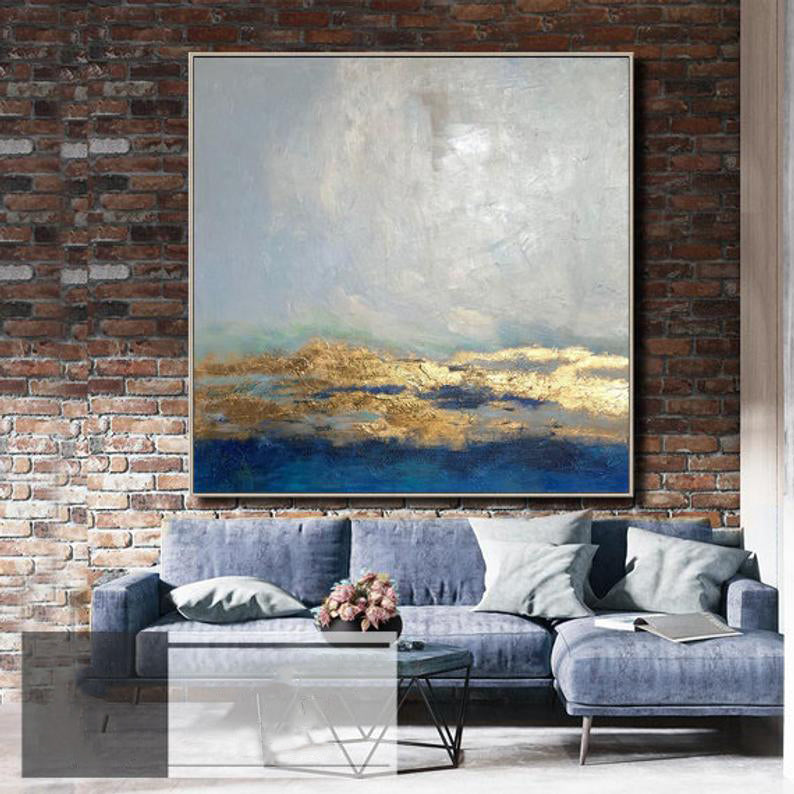 Extra Large Canvas Painting Oil Painting Golden Leaf Oversized Art Extra Large Wall Art Large Abstract Painting For Living Room31inx31in,No Frame