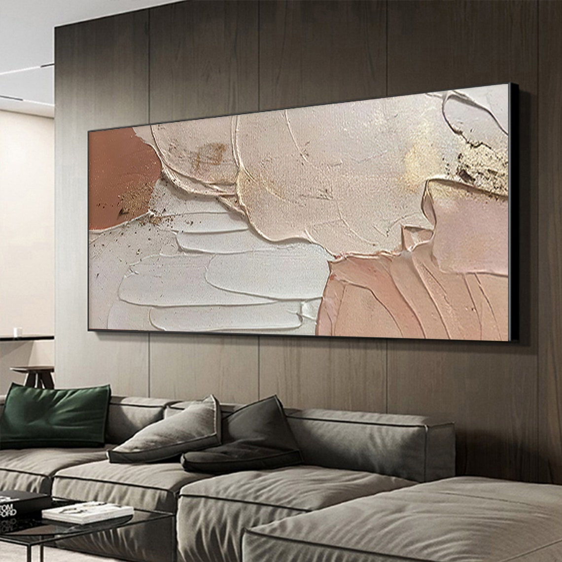 Hand Painted Abstract Painting Earth Tone Wall Art Custom Canvas Art Wabi Sabi Art Calming Painting Original Art Room Decor27inx54in,No Frame