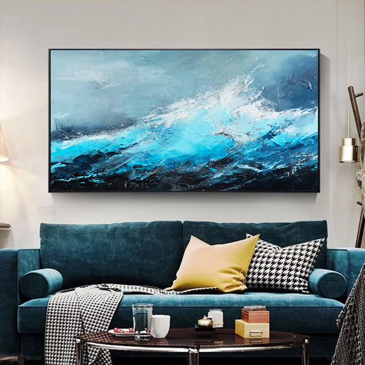 Modern Minimalist Sofa Background Wall Decoration Painting Light Luxury Style Blue Abstract Art Painting Oil Painting,27inx54in,No Frame