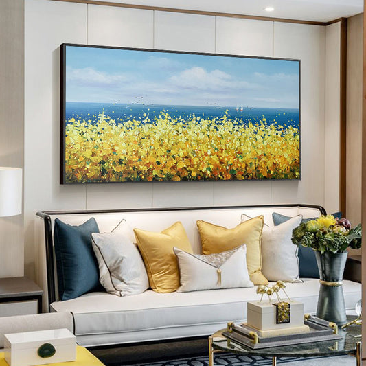 Hand Painted Oil Painting Modern Abstract Canvas Painting Wall Art Handmade Flowers Picture Living Room Home,27inx54in,No Frame