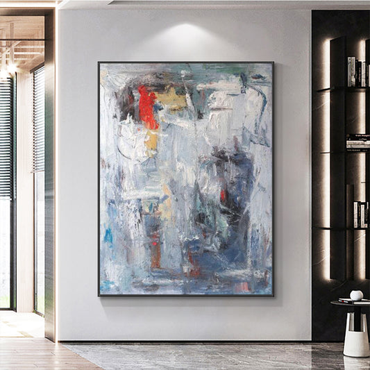 Abstract Gray Colorful Oil Painting  Hand Painted On Canvas Modern Handmade Wall Art For  Living Room,31inx47in,No Frame