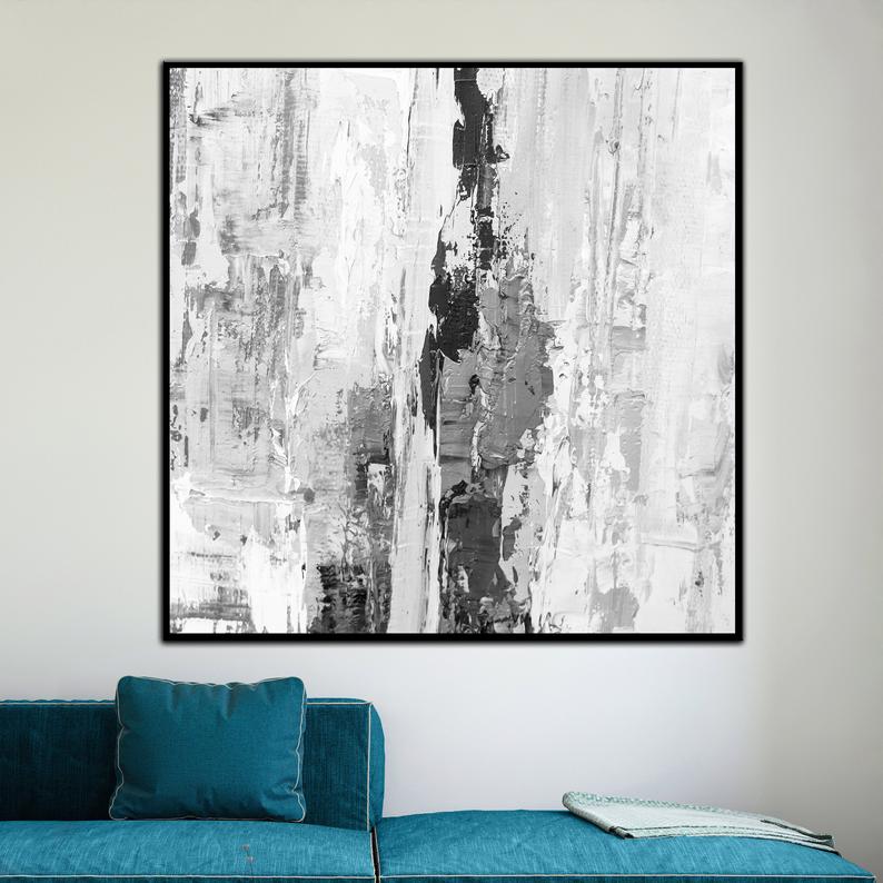 OilPaintingAbstractOversizeCanvasWallArtBlackAndWhitePaintingCalmingAbstractPaintingOnCanvasCustom  31in,No Frame