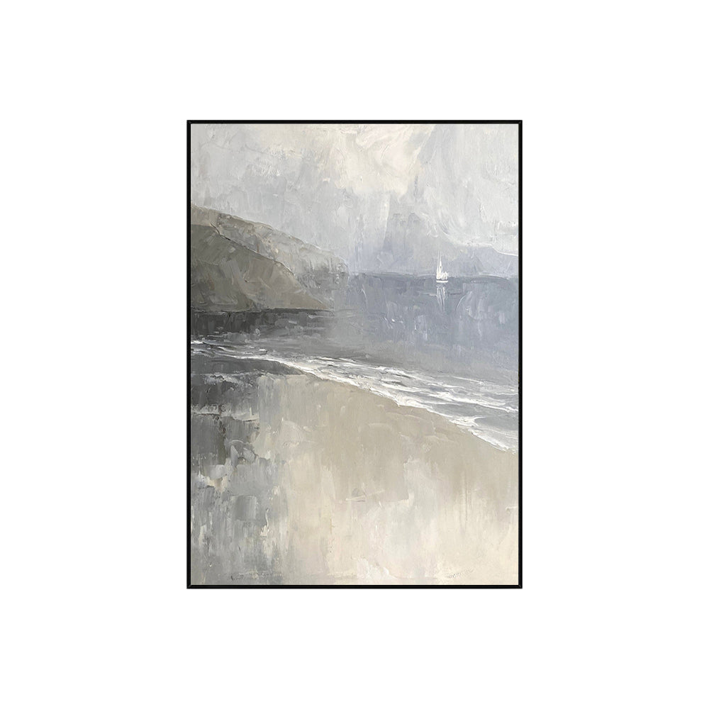 Handmade Abstract Landscape Oil Painting Seascape Modern Wall Art On Canvas Thick Textured For Living Room ,31inx47in,No Frame