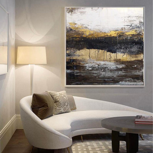 Handmade Painting Cancas Large Geometric Art Horizontal Painting Wall Art Canvas Painting Modern Art Black White Minimalist Art31in,No Frame