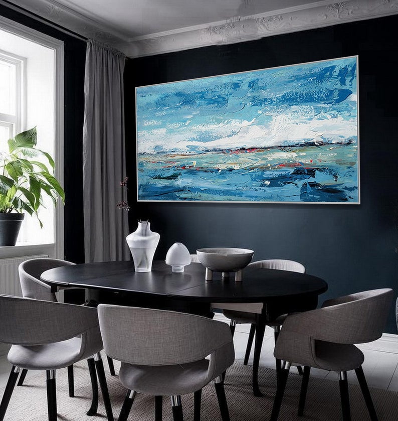 Extra Large Wall Art Textured Contemporary Oversize Painting Modern Art Horizontal Abstract Acrylic Panoramic Canvas Painting27inx54in,No Frame