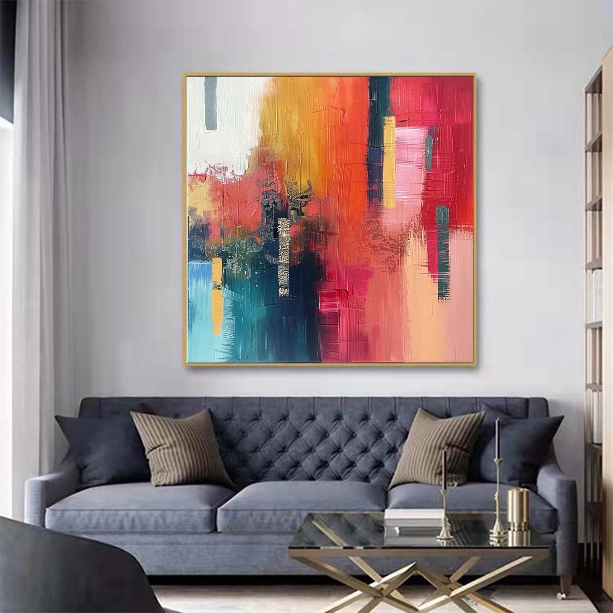 Abstract Handmade Oil Painting Modern Minimalist Home Living Room Decoration Painting,31inx31in,No Frame