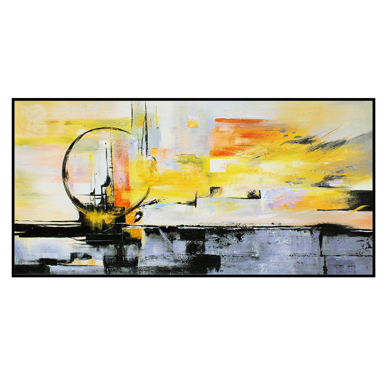 Orange Black And White hand-painted Oil Paintings Abstract Banner Ferris Wheel Modern Living Room Sofa Backdrop Decorative Paint27inx54in,No Frame