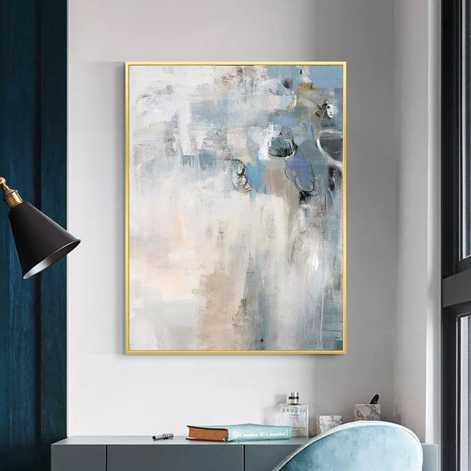 Pure hand painted canvas oil painting blue abstract painting living room mural home decoration frameless painting,31inx47in,No Frame