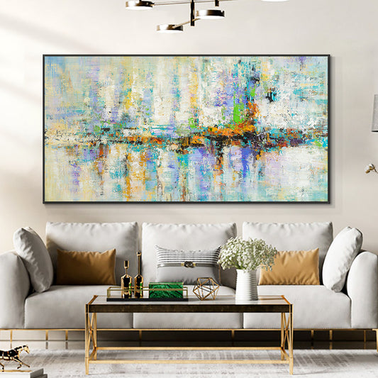 Abstract Colorful Textured Painting On Canvas  Hand Painted Oil Painting Modern Handmade Wall Art,27inx54in,No Frame