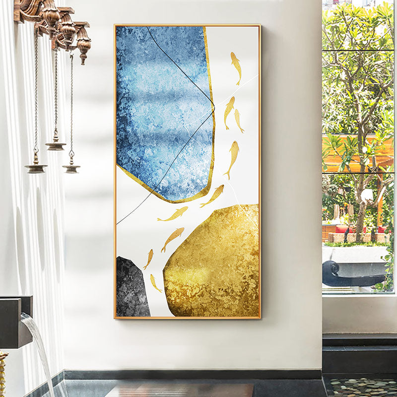 Nine Fish Figure hand-painted Oil Paintings Abstract Light Luxury Villa Living Room Entrance Decorative Painting Murals Modern M27inx54in,No Frame
