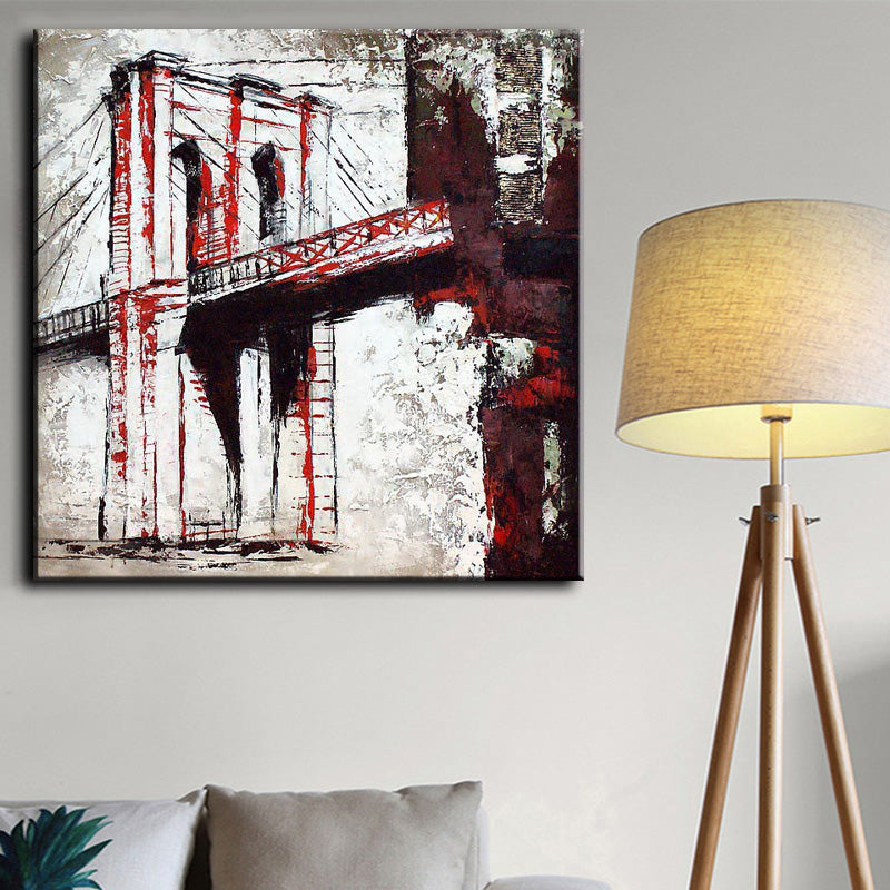 Abstract  Handpainted Textured Bridge Oil Painting Modern Landscape Wall Art Canvas Painting For Living Room,31inx31in,No Frame