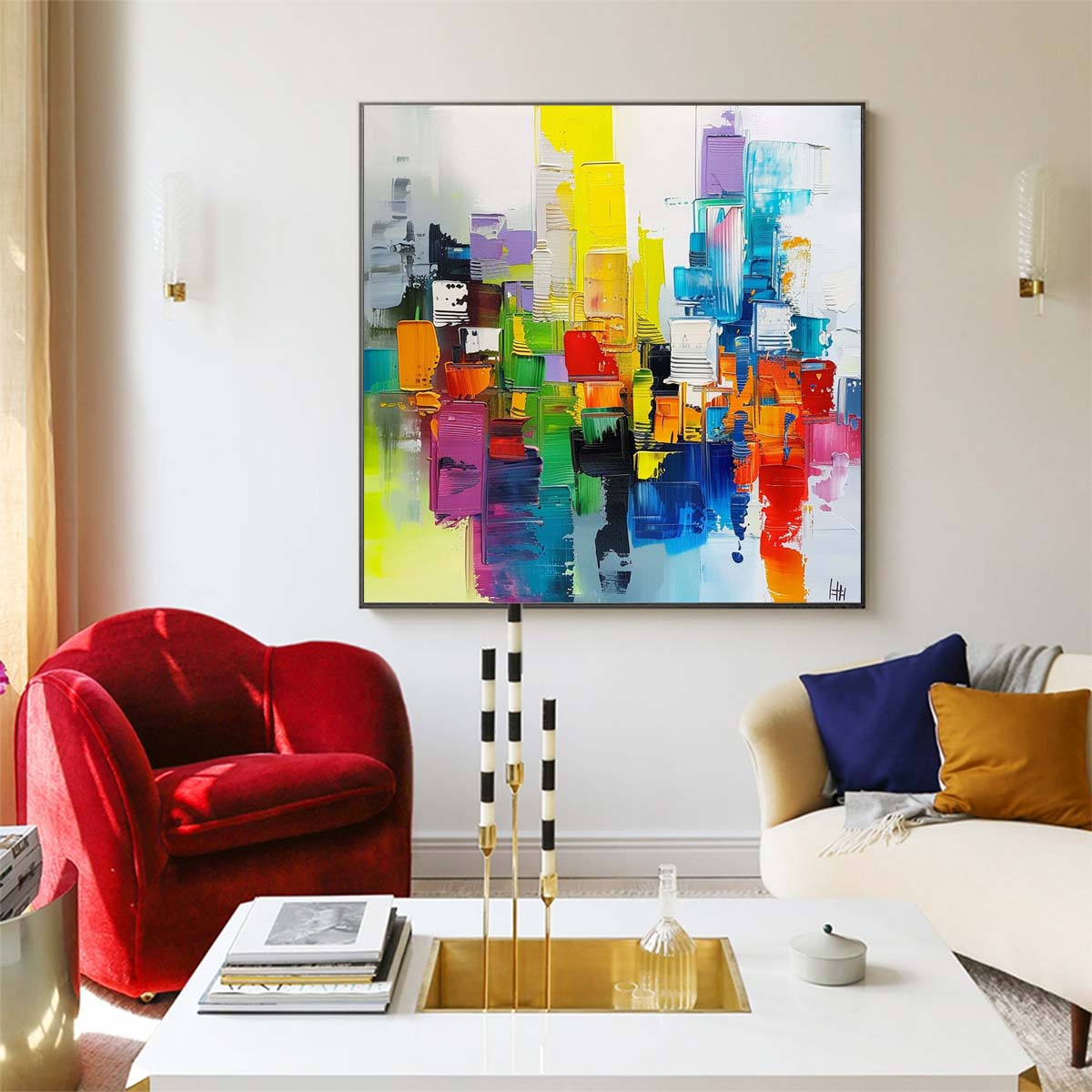 Abstract Handmade Oil Painting Modern Minimalist Home Living Room Decoration Painting,31inx31in,No Frame