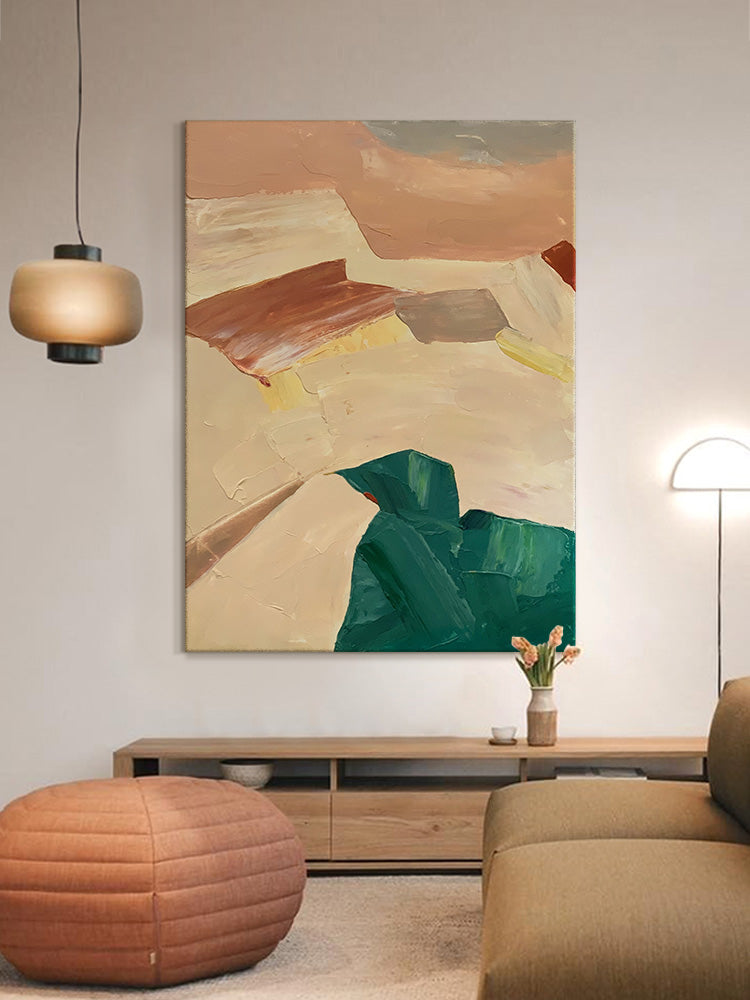 Original Hand painted Nordic Oil Painting On Canvas Color Block For Living Room Bedroom Wall Art,31inx47in,No Frame
