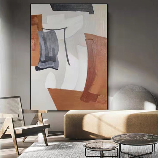 July Handpainted Oil painting Orange Abstract Modern Simple Living Room Decorative Painting Vertical Floor Large,31inx47in,No Frame