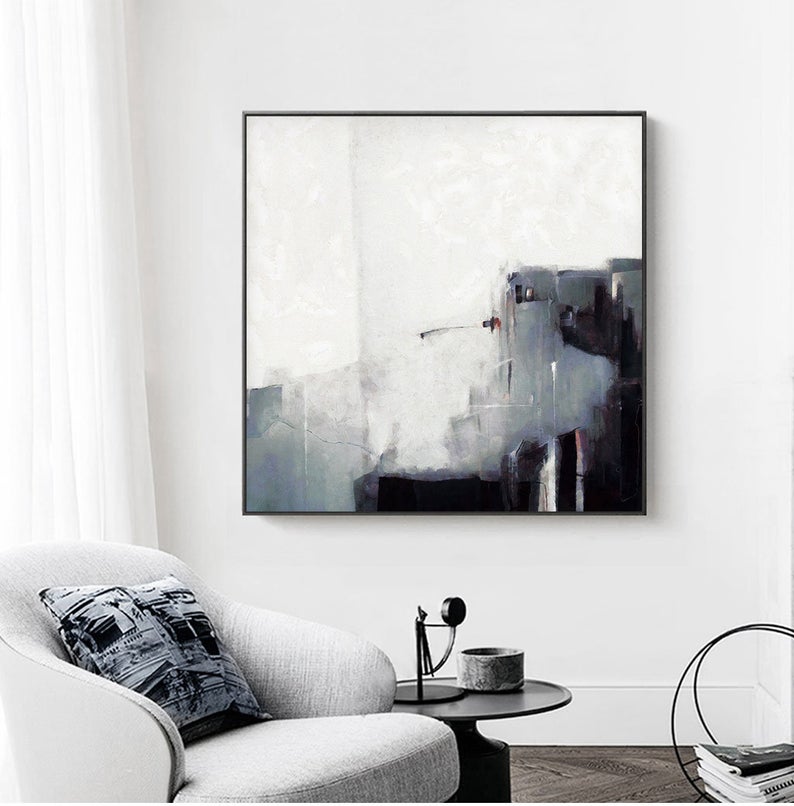 HandPaintedAbstractPaintingLargeCanvasPaintingModernArtMinimalistPaintingBlackAndWhiteLargeWall 31in,No Frame