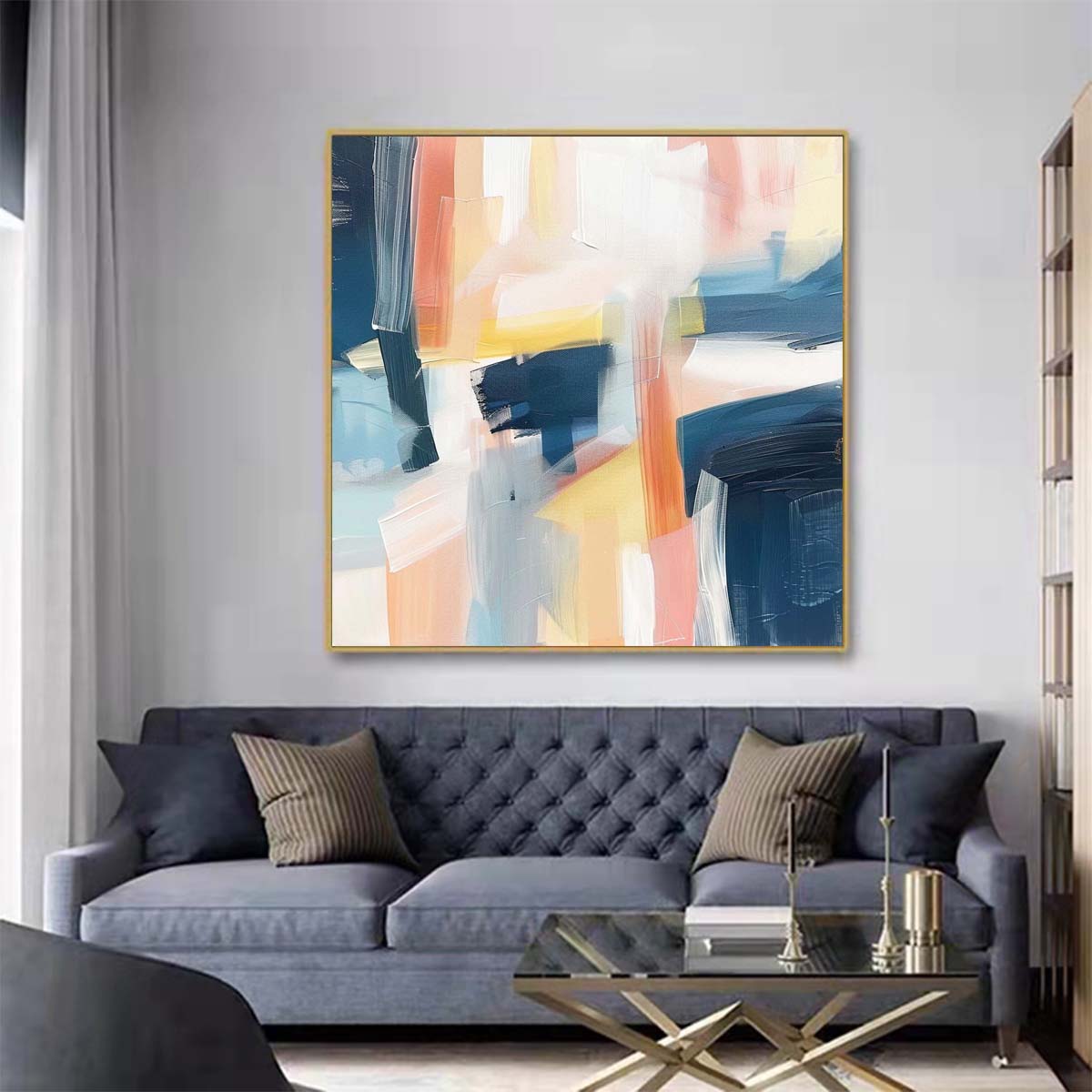 Abstract Handmade Oil Painting Modern Minimalist Home Living Room Decoration Painting,31inx31in,No Frame