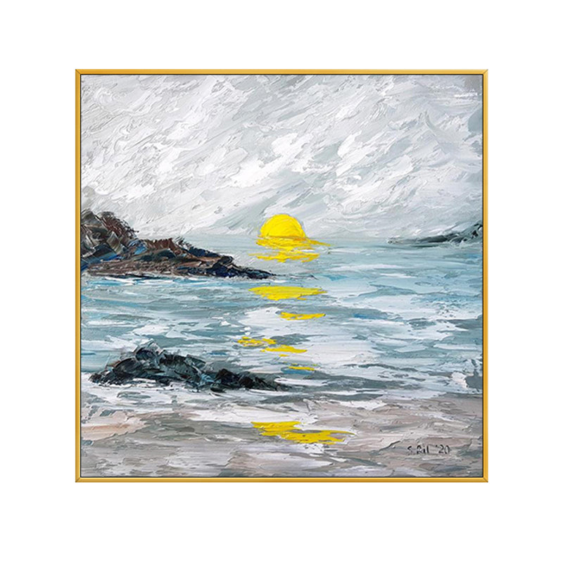 3D Hand Painted Abstract Oil Painting Landscape Painting On Canvas Handmade Sunrise For Modern Home Decorative,31inx31in,No Frame