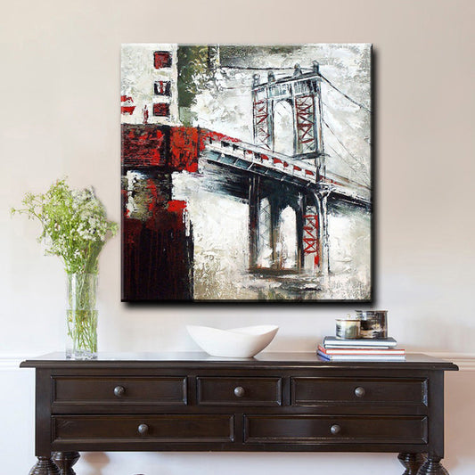 Abstract  Handpainted Textured Bridge Oil Painting Modern Landscape Wall Art Canvas Painting For Living Room,31inx31in,No Frame