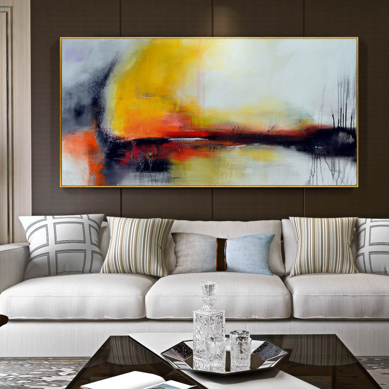 Nordic Style Pure hand-painted Oil Painting Decorative Painting The Living Room Sofa Backdrop Mural Paintings Handmade Horizonta27inx54in,No Frame