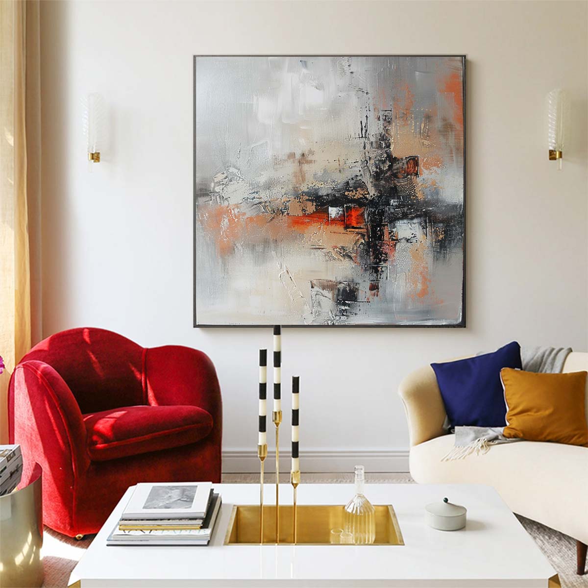 Abstract Handmade Oil Painting Modern Minimalist Home Living Room Decoration Painting,31inx31in,No Frame 1