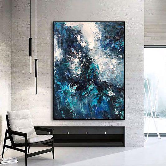 Abstract Blue Green Colour Knife Oil Painting Hand Painted Modern Home Decoration Paintings Thick Oil,31inx47in,No Frame