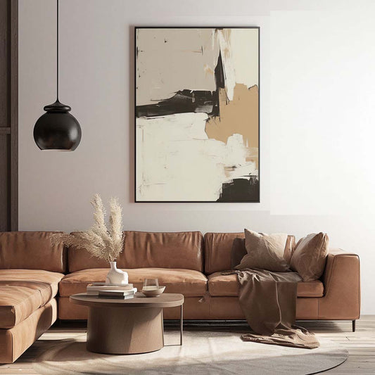 Handpainted Abstract Wall Art Painting Decorative Painting Aisle Corridor Mural Mooring Hanging Painting white black 31inx47in,No Frame