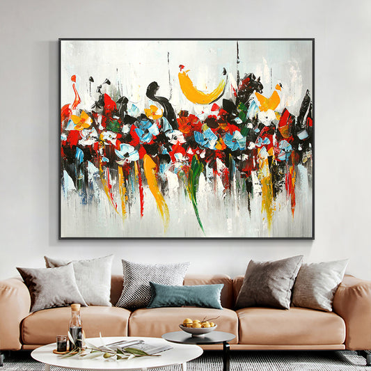#440Abstract Colorful Flower Oil Painting  Hand Painted On Canvas Thick Palette Knife Painting Wall Art,27inx54in,No Frame